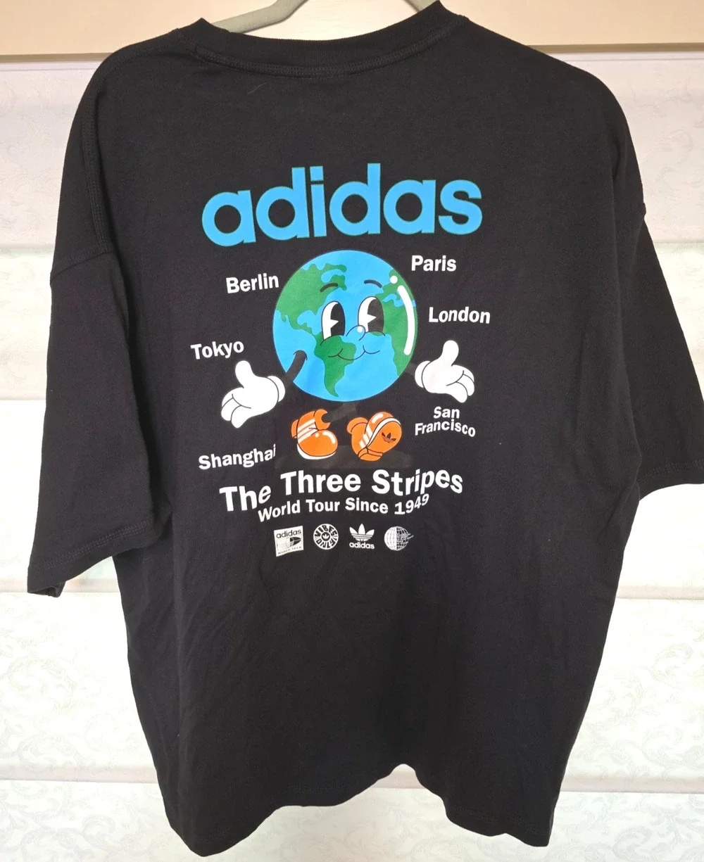 Adidas Originals World Tour Tee Mens Large Black Globe Graphic Shirt NWT NEW